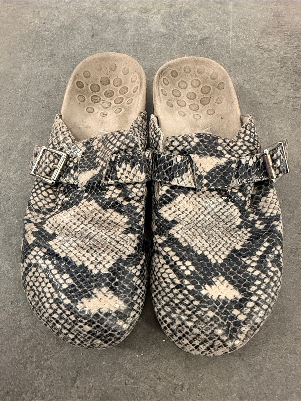 Vionic Snake-Print Slip-On Clog in Taupe and Black